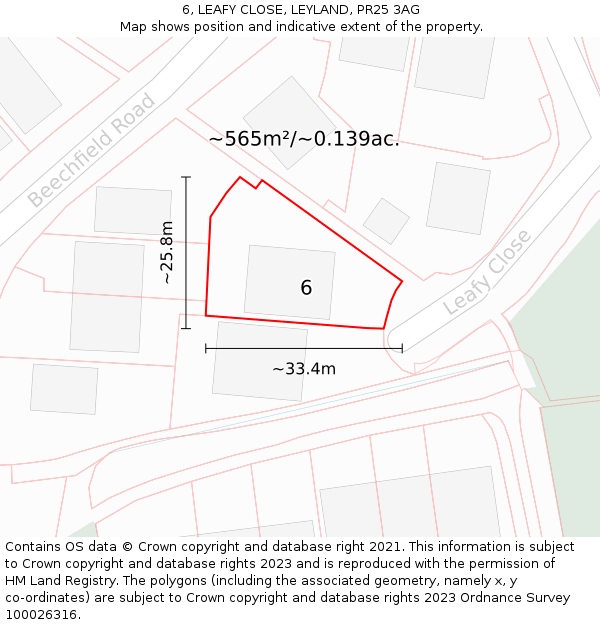 6, LEAFY CLOSE, LEYLAND, PR25 3AG: Plot and title map