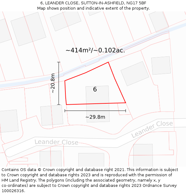 6, LEANDER CLOSE, SUTTON-IN-ASHFIELD, NG17 5BF: Plot and title map