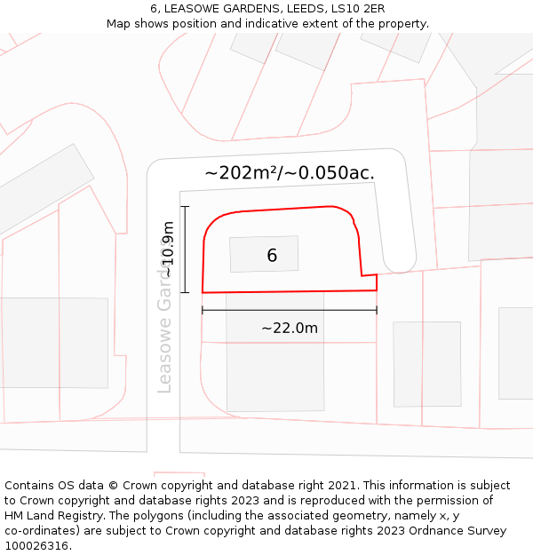 6, LEASOWE GARDENS, LEEDS, LS10 2ER: Plot and title map