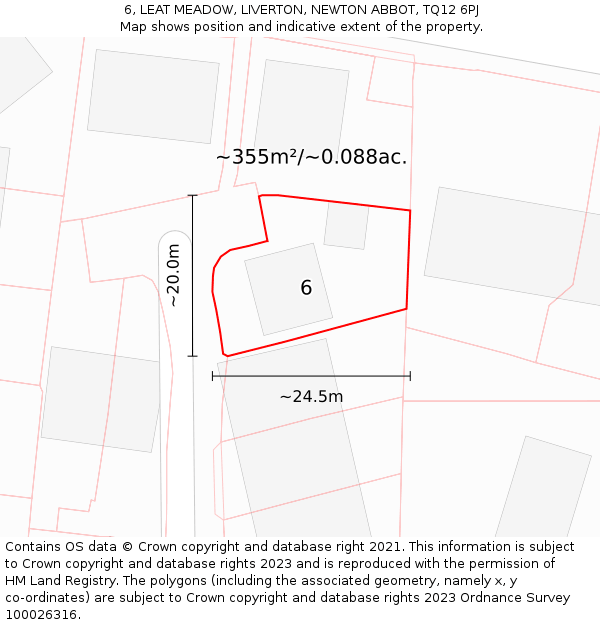 6, LEAT MEADOW, LIVERTON, NEWTON ABBOT, TQ12 6PJ: Plot and title map