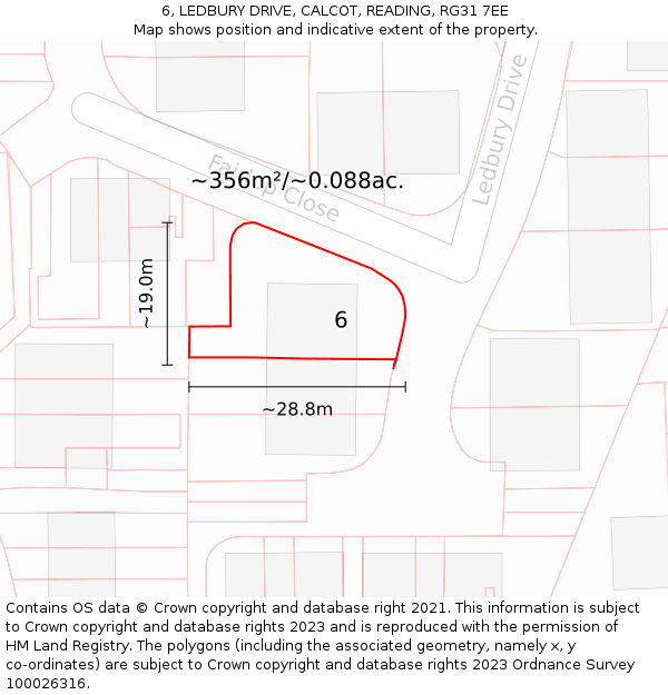 6, LEDBURY DRIVE, CALCOT, READING, RG31 7EE: Plot and title map