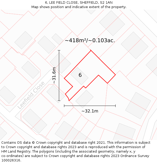 6, LEE FIELD CLOSE, SHEFFIELD, S2 1AN: Plot and title map