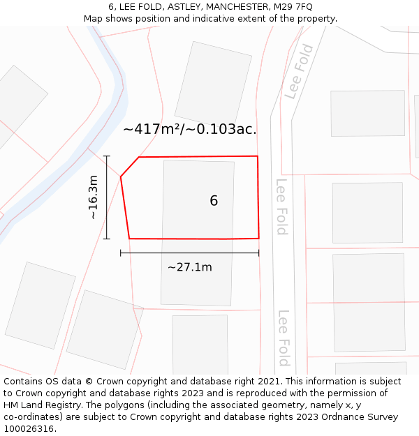 6, LEE FOLD, ASTLEY, MANCHESTER, M29 7FQ: Plot and title map