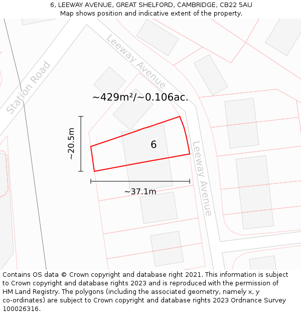 6, LEEWAY AVENUE, GREAT SHELFORD, CAMBRIDGE, CB22 5AU: Plot and title map