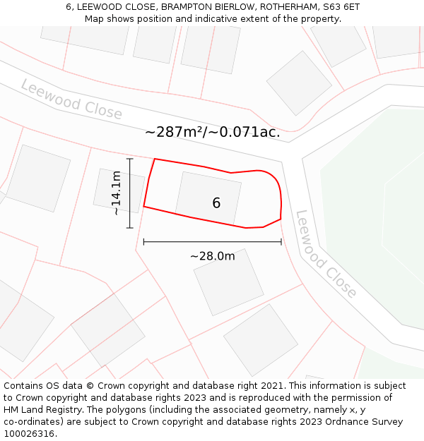 6, LEEWOOD CLOSE, BRAMPTON BIERLOW, ROTHERHAM, S63 6ET: Plot and title map
