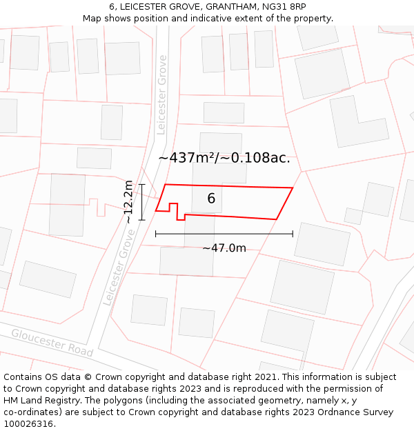 6, LEICESTER GROVE, GRANTHAM, NG31 8RP: Plot and title map