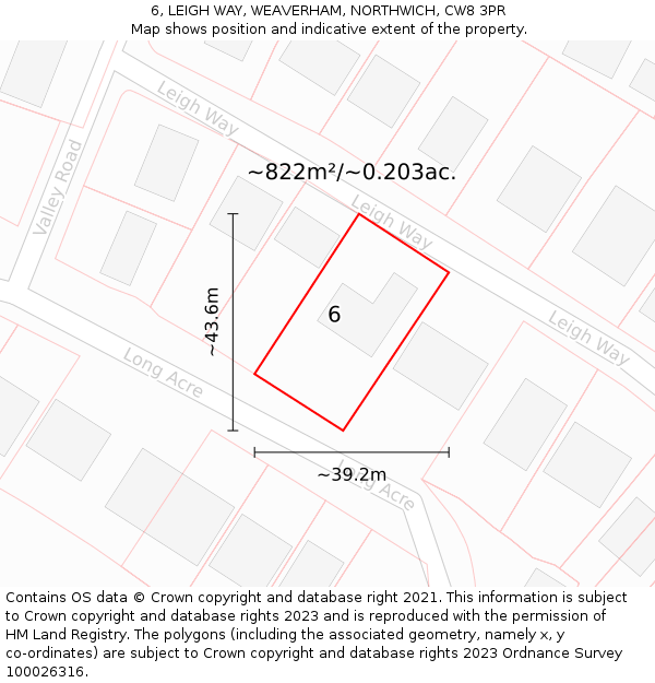 6, LEIGH WAY, WEAVERHAM, NORTHWICH, CW8 3PR: Plot and title map