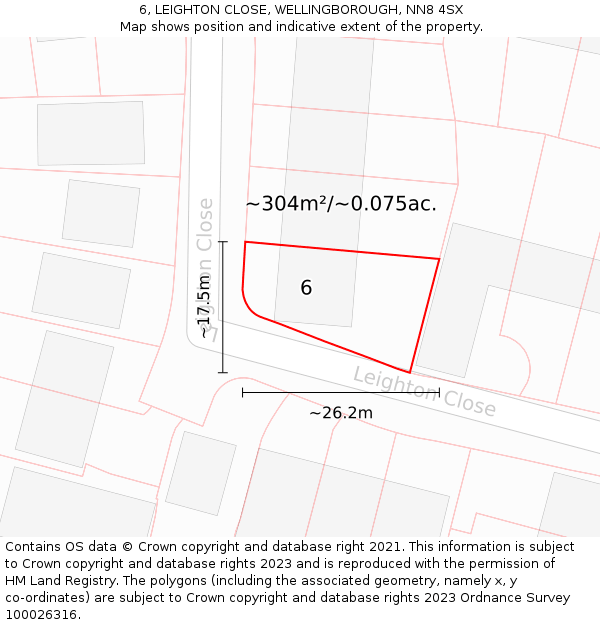 6, LEIGHTON CLOSE, WELLINGBOROUGH, NN8 4SX: Plot and title map