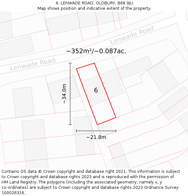 6, LENWADE ROAD, OLDBURY, B68 9JU: Plot and title map