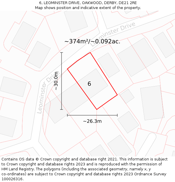 6, LEOMINSTER DRIVE, OAKWOOD, DERBY, DE21 2RE: Plot and title map