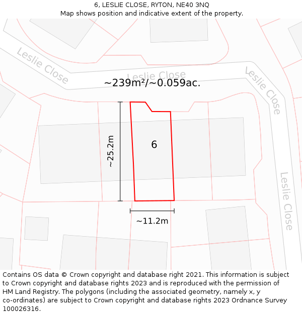 6, LESLIE CLOSE, RYTON, NE40 3NQ: Plot and title map