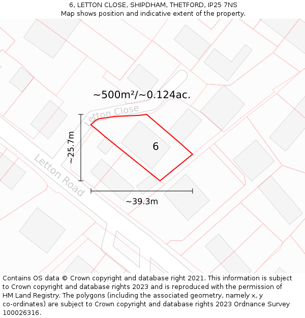 6, LETTON CLOSE, SHIPDHAM, THETFORD, IP25 7NS: Plot and title map