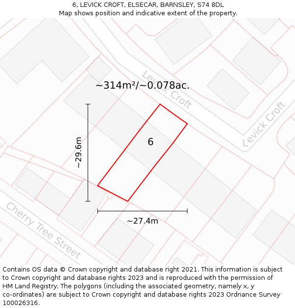 6, LEVICK CROFT, ELSECAR, BARNSLEY, S74 8DL: Plot and title map