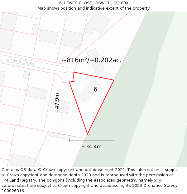 6, LEWES CLOSE, IPSWICH, IP3 8RX: Plot and title map