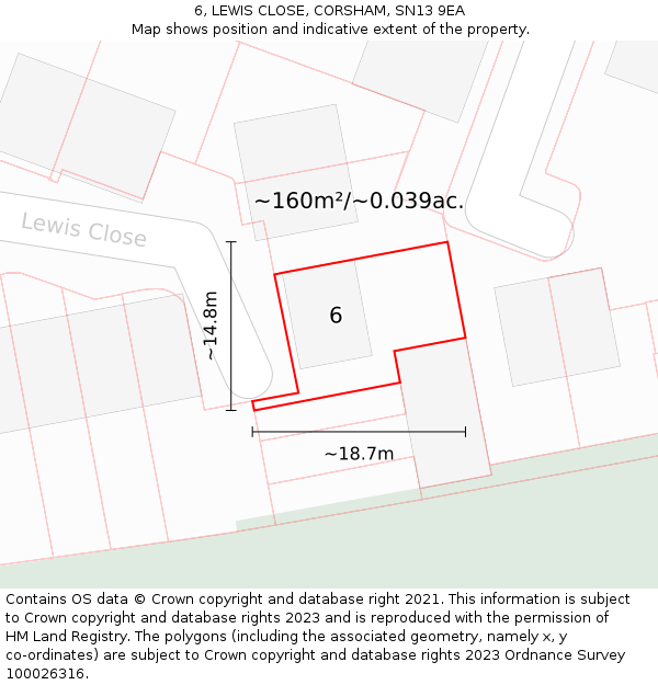6, LEWIS CLOSE, CORSHAM, SN13 9EA: Plot and title map