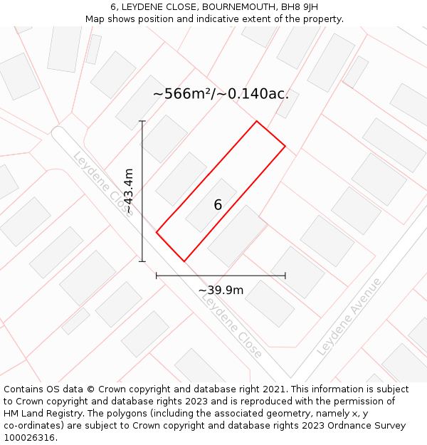6, LEYDENE CLOSE, BOURNEMOUTH, BH8 9JH: Plot and title map