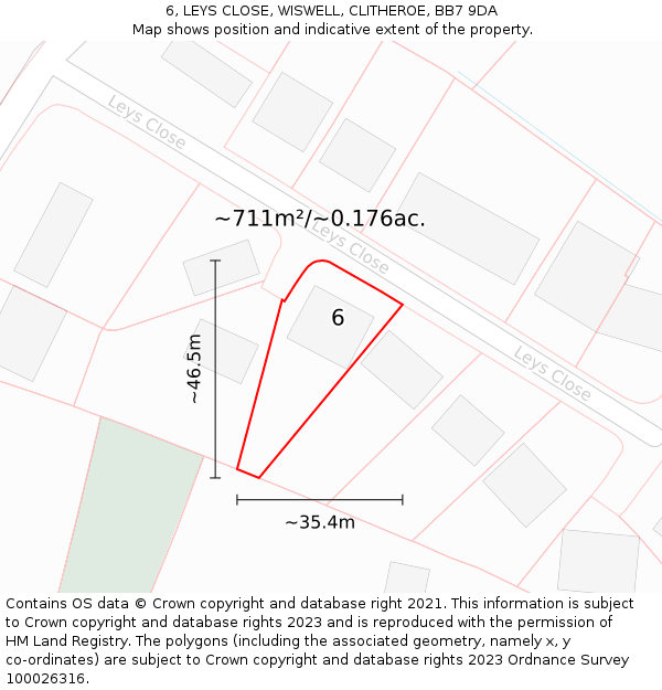 6, LEYS CLOSE, WISWELL, CLITHEROE, BB7 9DA: Plot and title map