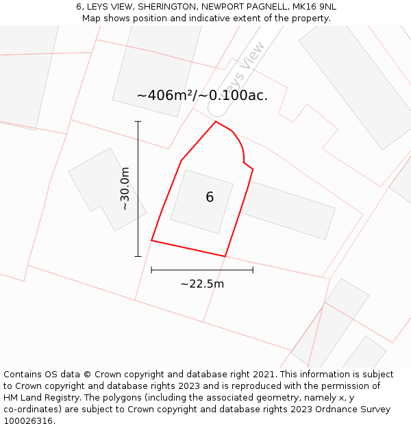 6, LEYS VIEW, SHERINGTON, NEWPORT PAGNELL, MK16 9NL: Plot and title map