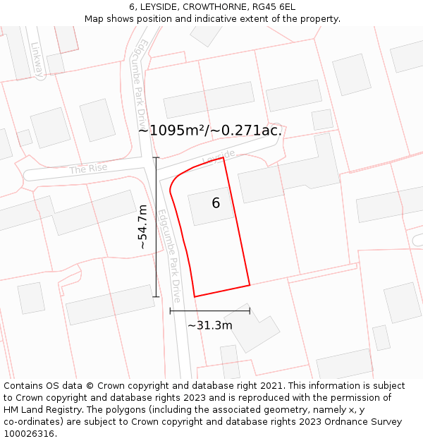 6, LEYSIDE, CROWTHORNE, RG45 6EL: Plot and title map