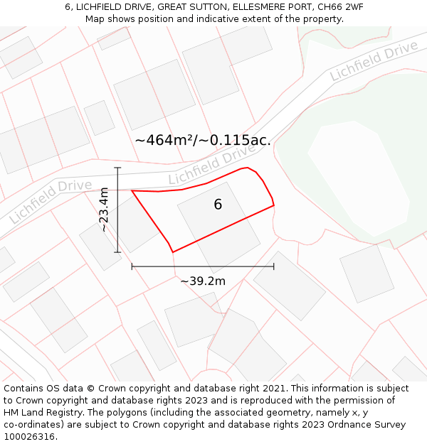 6, LICHFIELD DRIVE, GREAT SUTTON, ELLESMERE PORT, CH66 2WF: Plot and title map