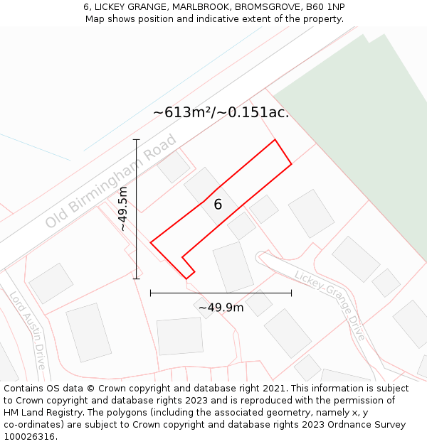 6, LICKEY GRANGE, MARLBROOK, BROMSGROVE, B60 1NP: Plot and title map