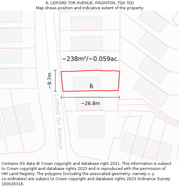 6, LIDFORD TOR AVENUE, PAIGNTON, TQ4 7ED: Plot and title map