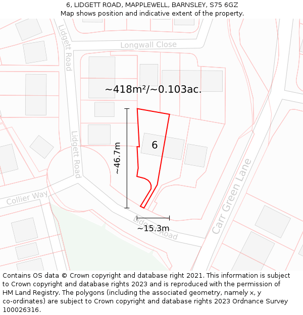 6, LIDGETT ROAD, MAPPLEWELL, BARNSLEY, S75 6GZ: Plot and title map