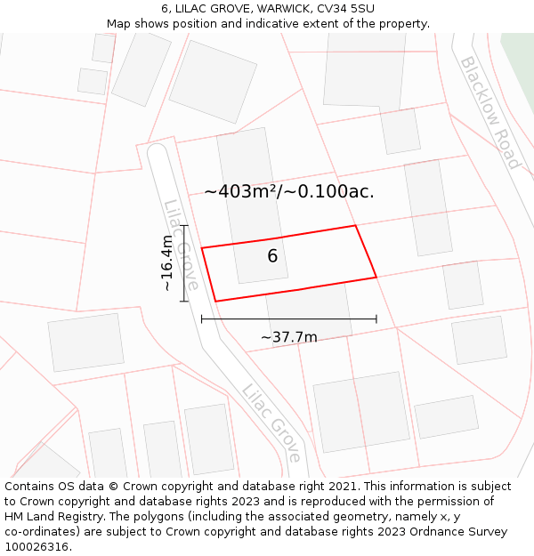 6, LILAC GROVE, WARWICK, CV34 5SU: Plot and title map