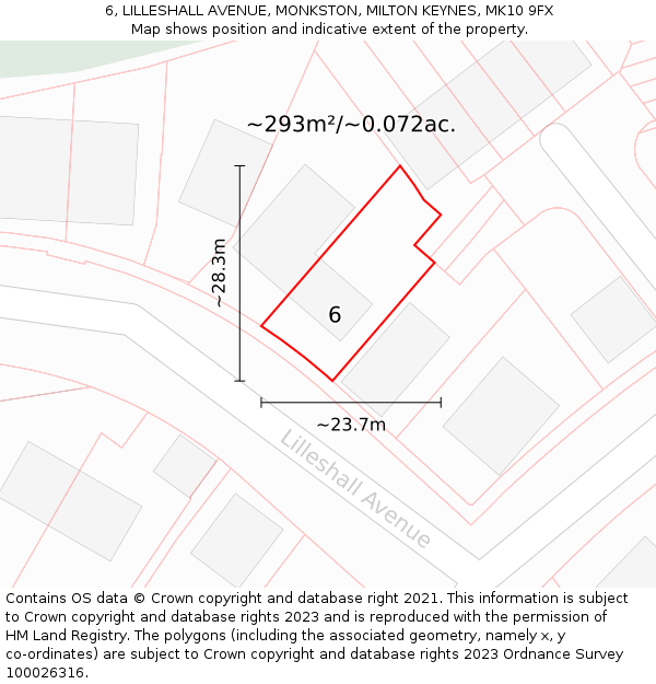 6, LILLESHALL AVENUE, MONKSTON, MILTON KEYNES, MK10 9FX: Plot and title map