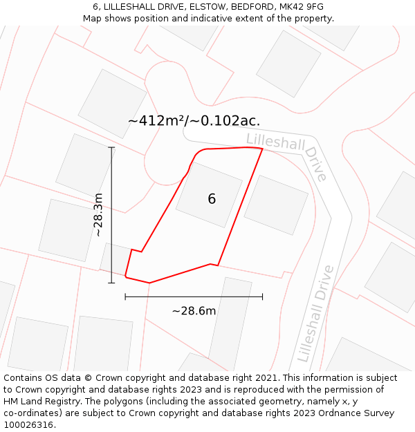 6, LILLESHALL DRIVE, ELSTOW, BEDFORD, MK42 9FG: Plot and title map