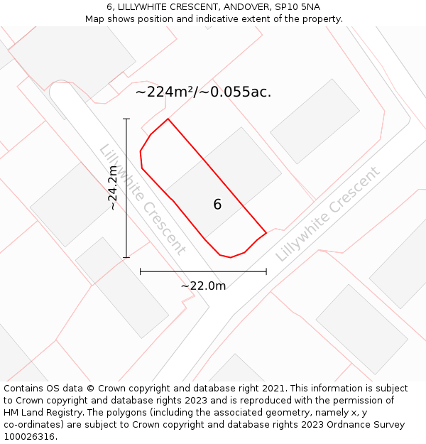 6, LILLYWHITE CRESCENT, ANDOVER, SP10 5NA: Plot and title map