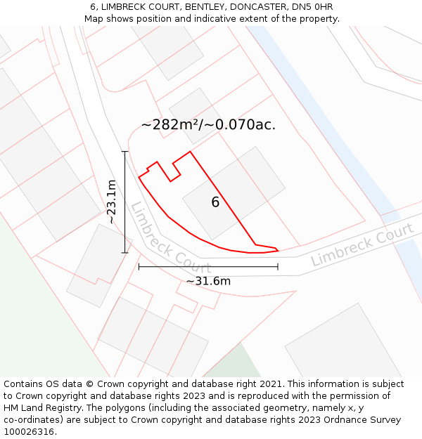 6, LIMBRECK COURT, BENTLEY, DONCASTER, DN5 0HR: Plot and title map