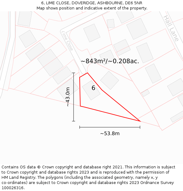 6, LIME CLOSE, DOVERIDGE, ASHBOURNE, DE6 5NR: Plot and title map