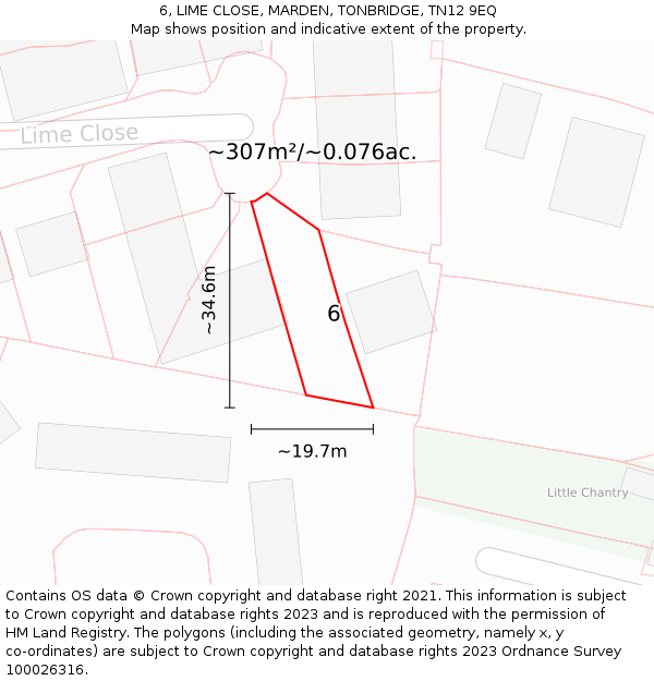 6, LIME CLOSE, MARDEN, TONBRIDGE, TN12 9EQ: Plot and title map