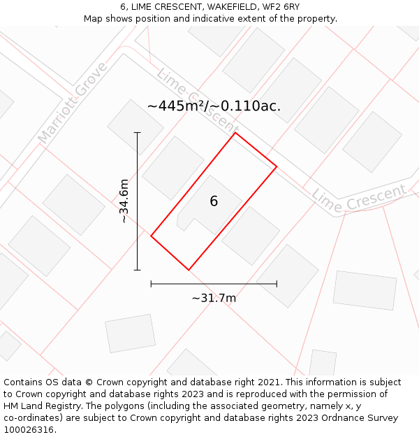 6, LIME CRESCENT, WAKEFIELD, WF2 6RY: Plot and title map