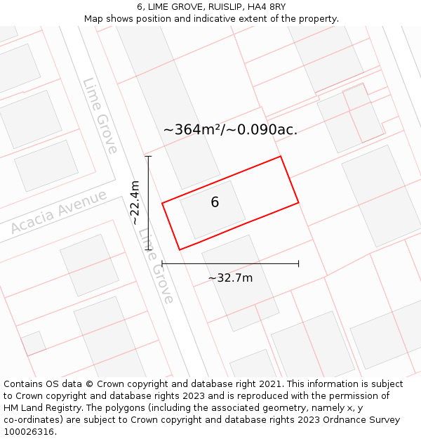 6, LIME GROVE, RUISLIP, HA4 8RY: Plot and title map