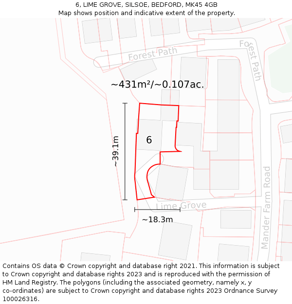 6, LIME GROVE, SILSOE, BEDFORD, MK45 4GB: Plot and title map