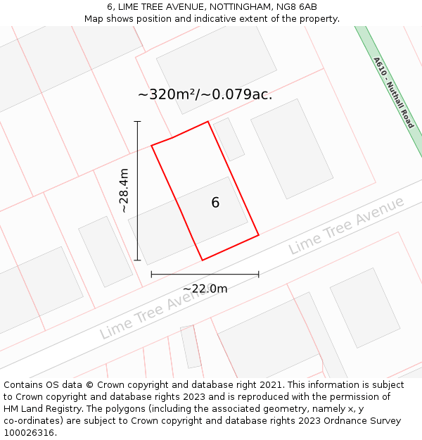 6, LIME TREE AVENUE, NOTTINGHAM, NG8 6AB: Plot and title map