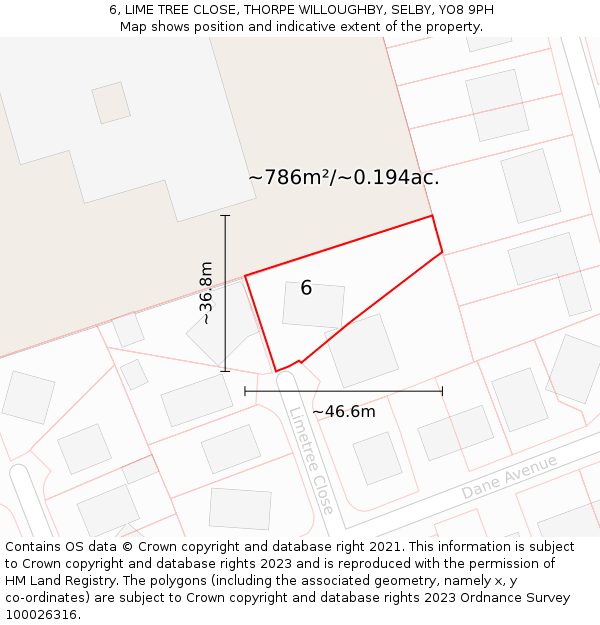 6, LIME TREE CLOSE, THORPE WILLOUGHBY, SELBY, YO8 9PH: Plot and title map