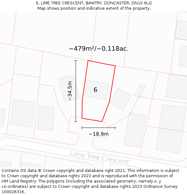 6, LIME TREE CRESCENT, BAWTRY, DONCASTER, DN10 6LG: Plot and title map