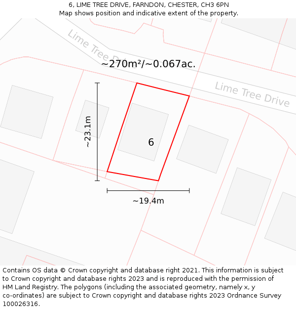 6, LIME TREE DRIVE, FARNDON, CHESTER, CH3 6PN: Plot and title map