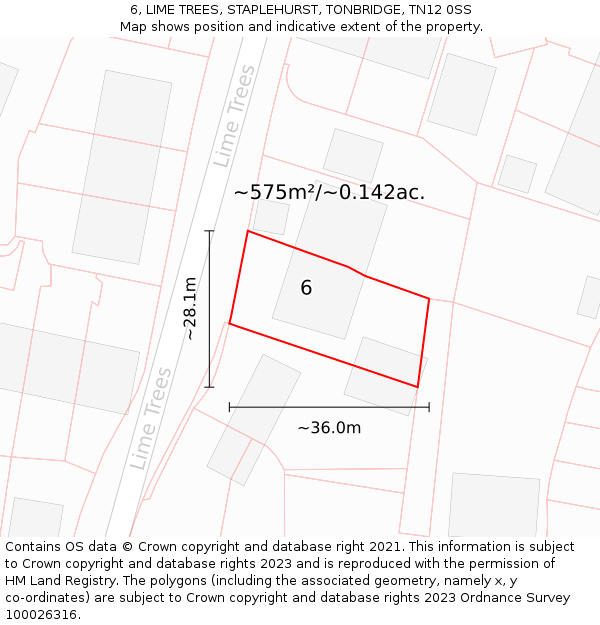 6, LIME TREES, STAPLEHURST, TONBRIDGE, TN12 0SS: Plot and title map
