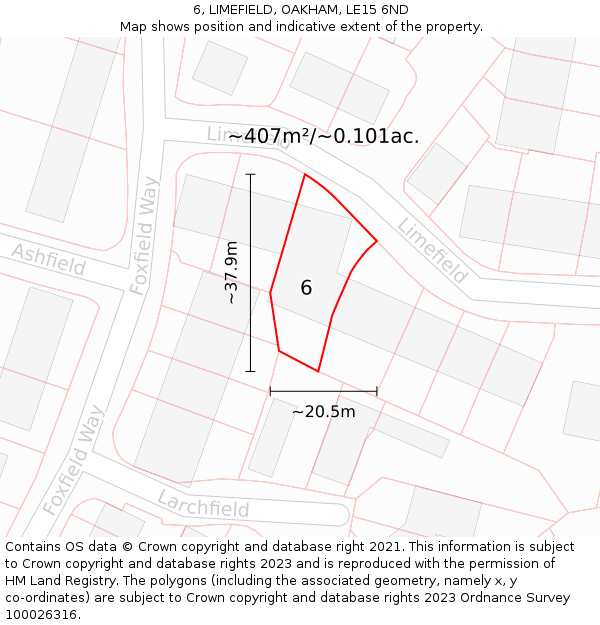 6, LIMEFIELD, OAKHAM, LE15 6ND: Plot and title map