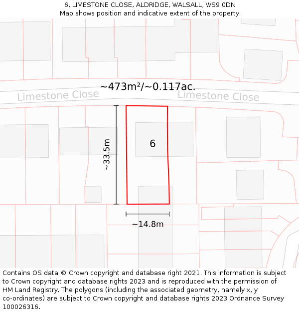 6, LIMESTONE CLOSE, ALDRIDGE, WALSALL, WS9 0DN: Plot and title map