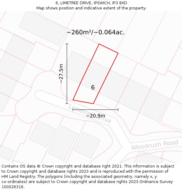 6, LIMETREE DRIVE, IPSWICH, IP3 8XD: Plot and title map