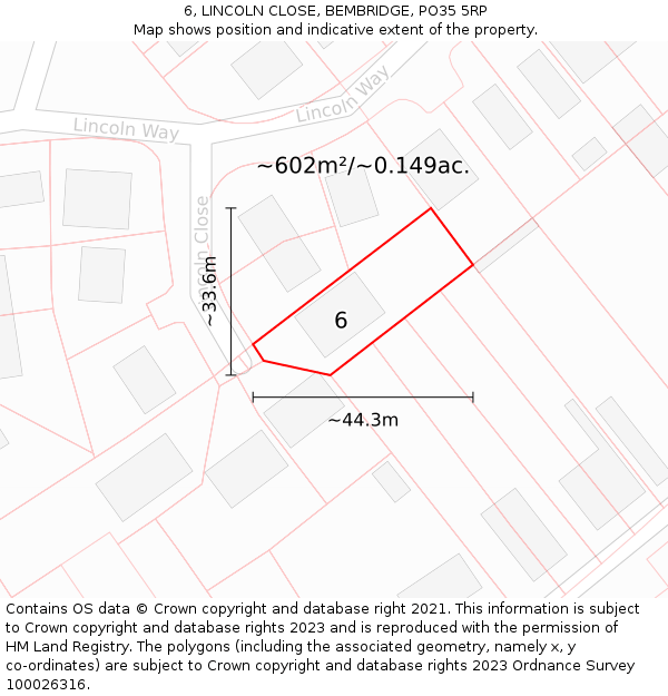 6, LINCOLN CLOSE, BEMBRIDGE, PO35 5RP: Plot and title map
