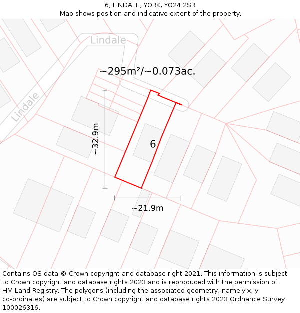 6, LINDALE, YORK, YO24 2SR: Plot and title map