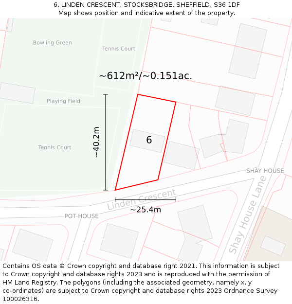 6, LINDEN CRESCENT, STOCKSBRIDGE, SHEFFIELD, S36 1DF: Plot and title map