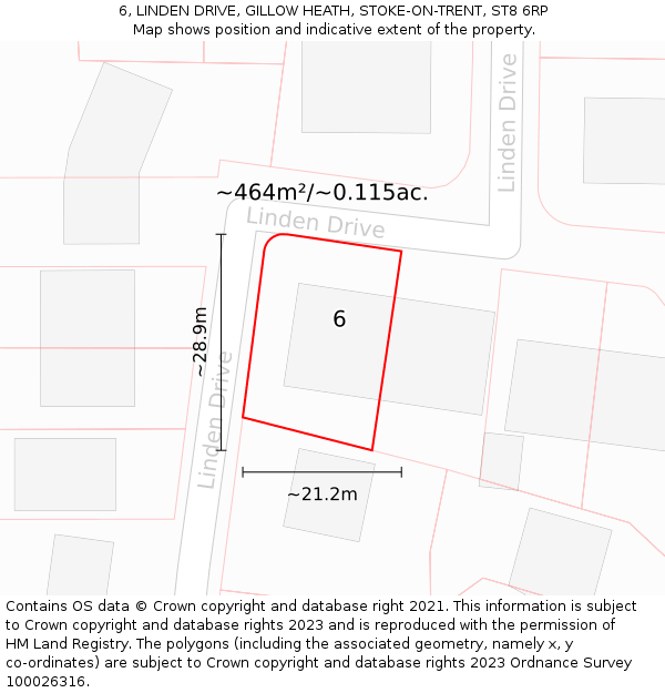 6, LINDEN DRIVE, GILLOW HEATH, STOKE-ON-TRENT, ST8 6RP: Plot and title map