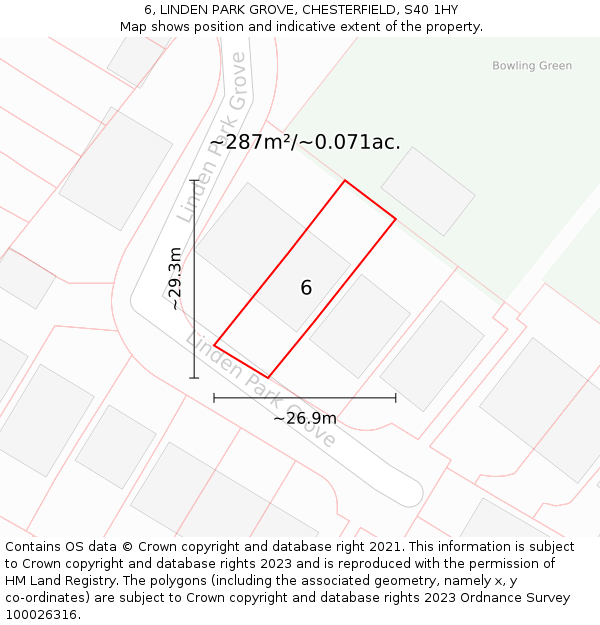 6, LINDEN PARK GROVE, CHESTERFIELD, S40 1HY: Plot and title map